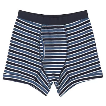 [MUJI 無印良品]男有機棉針織前開拳擊內褲M暗藍橫紋