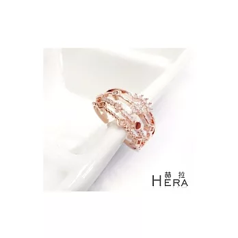 【Hera】赫拉 四層線條鑲水鑽鏤空皇冠四葉草微調戒/開口戒(玫瑰金)