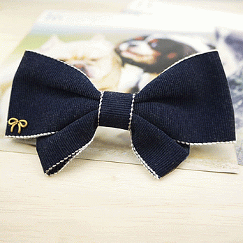 【PinkyPinky Boutique】滾邊棉牛仔布 蝴蝶結髮夾(深藍)