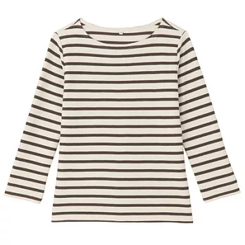 [MUJI 無印良品]女有機棉鹿子織橫紋七分袖T恤M棕橫紋