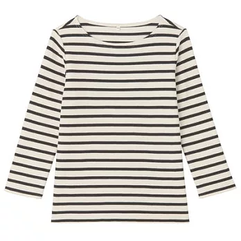 [MUJI 無印良品]女有機棉鹿子織橫紋七分袖T恤M原色橫紋