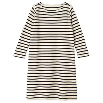 [MUJI 無印良品]女有機棉鹿子織橫紋七分袖洋裝S原色橫紋