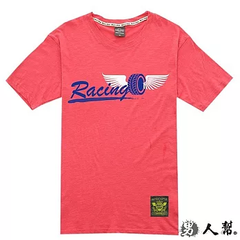 【男人幫】T1208＊百搭系列【奔馳吧!RACING!竹節布短袖T恤 】L玫紅