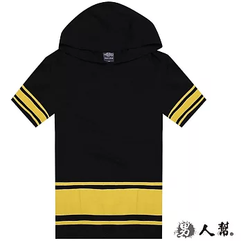 【男人幫】T1166＊T-shirt【台灣製連帽腰胼短袖連帽T恤 】限量情侶T L黃色