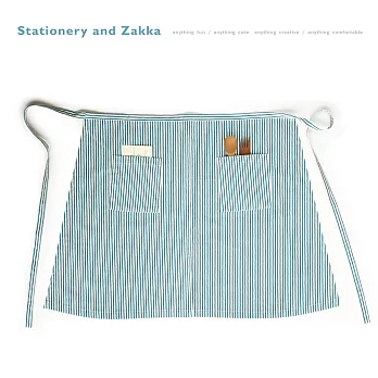 手感溫度日式短版圍裙‧愛上村上春樹(水色直紋)