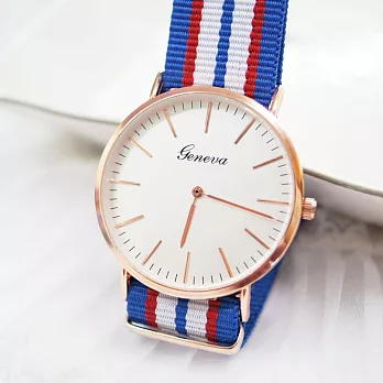 【GENEVA】英倫簡約學院風尼龍手錶 休閒品味/帆布腕錶-七線-淺藍