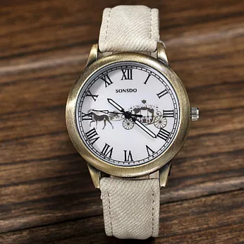Watch-123 愛馬車-巴洛克歐風懷舊古著腕錶 (三色可選)白色
