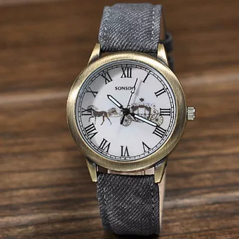 Watch-123 愛馬車-巴洛克歐風懷舊古著腕錶 (三色可選)黑色