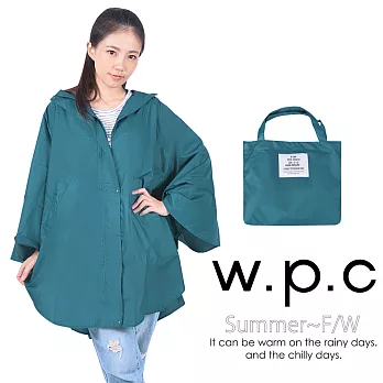 【w.p.c】垂墜斗篷款。時尚雨衣/風衣R1004(藍綠)