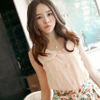 ROSE。法式微甜愛心釦無袖雪紡襯衫 杏系