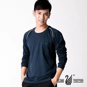 【遊遍天下】MIT男款運動休閒吸濕排汗機能圓領長衫(L038-1)L丈青