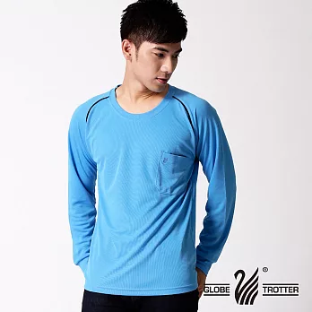 【遊遍天下】MIT男款運動休閒吸濕排汗機能圓領長衫(L038-1)L藍色