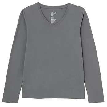 [MUJI 無印良品]女有機棉V領長袖T恤XS墨灰