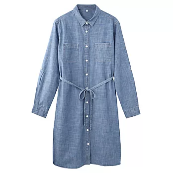 [MUJI 無印良品]女有機棉棉織洋裝M藍色