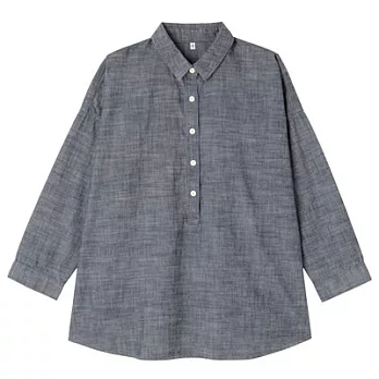 [MUJI 無印良品]女有機棉棉織七分袖長版衫L深藍