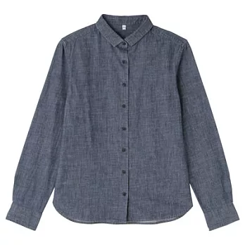 [MUJI 無印良品]女有機棉斜紋織襯衫L藍色