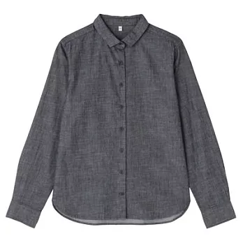 [MUJI 無印良品]女有機棉斜紋織襯衫M深藍