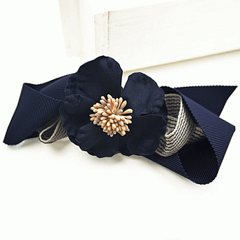 【PinkyPinky Boutique】淡淡甜花朵蝴蝶結髮夾 (深藍色)
