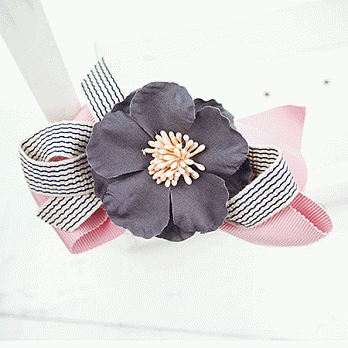 【PinkyPinky Boutique】淡淡甜花朵蝴蝶結髮夾 (粉紅色)