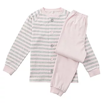 [MUJI 無印良品]兒童有機棉接結輕鬆換穿長袖睡衣110嫩粉橫紋