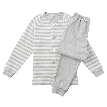 [MUJI 無印良品]兒童有機棉接結輕鬆換穿長袖睡衣110灰橫紋