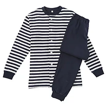 [MUJI 無印良品]兒童有機棉接結家居長袖睡衣140深藍橫紋