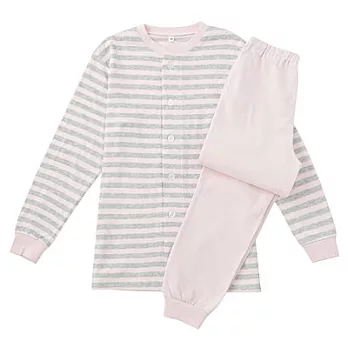 [MUJI 無印良品]兒童有機棉接結家居長袖睡衣140嫩粉橫紋