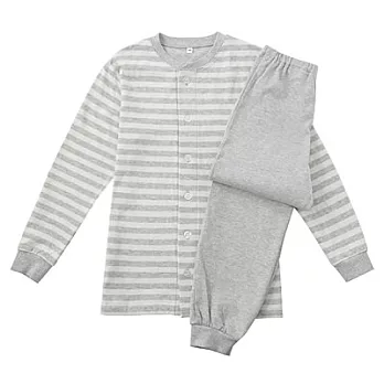 [MUJI 無印良品]兒童有機棉接結家居長袖睡衣140灰橫紋