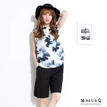 【KatieQ】質感渲染麻質上衣(2色)-FREEFREE藍