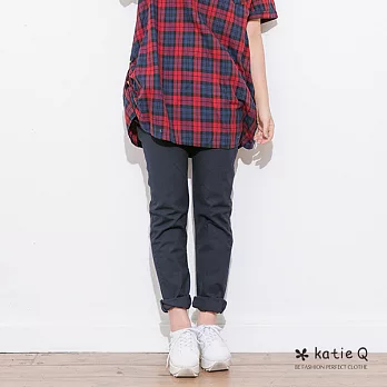 【KatieQ】彈性棉麻修飾長褲(2色)-M-XLM深藍