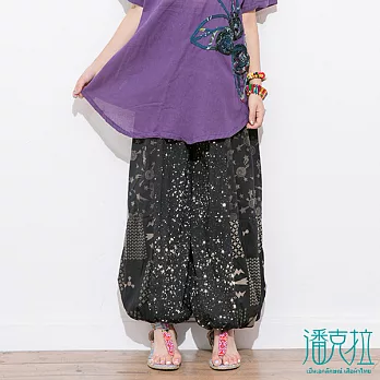 【潘克拉】東瀛風印花燈籠褲(2色)-FREEFREE黑