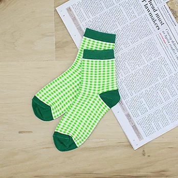 【 PuloG 】綠豆糕格紋短襪-綠-M