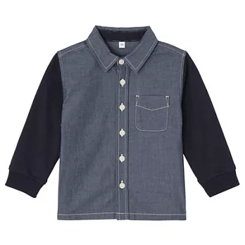 [MUJI 無印良品]幼兒有機棉輕鬆活動舒適拼接襯衫80深藍