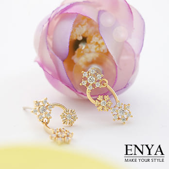 Enya★925銀 幸福時光雪花水鑽耳環金色
