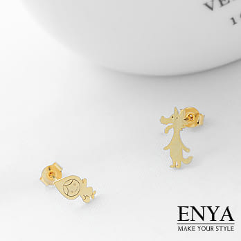 Enya★925銀 小紅帽與大野狼耳環金色