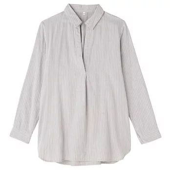 [MUJI 無印良品]女有機棉二重紗織直紋長版衫S灰色