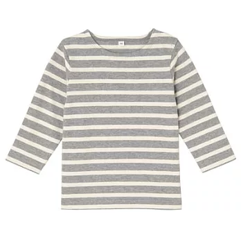 [MUJI 無印良品]幼兒有機棉粗織長袖T恤80灰橫紋