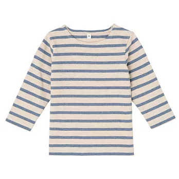 [MUJI 無印良品]幼兒有機棉粗織長袖T恤80淡藍橫紋