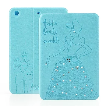 Disney iPad mini2 Retina 公主系列Cinderella灰姑娘時尚手繪風水鑽壓紋皮套灰姑娘