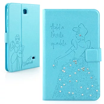 Disney Samsung GALAXY Tab 4 7.0 公主系列Cinderella灰姑娘時尚手繪風水鑽壓紋皮套灰姑娘