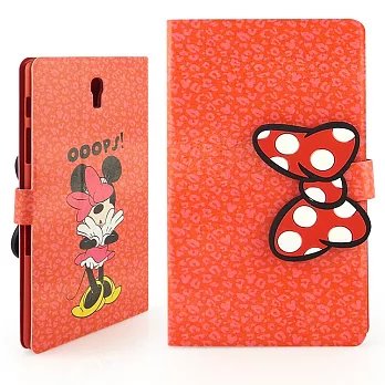 Disney Samsung Galaxy Tab S 8.4 豹紋米妮立體蝴蝶結側掀可立式皮套紅