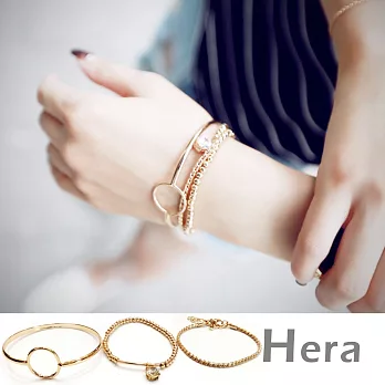 【Hera】赫拉 金屬幾何多層次大水鑽手環/手鐲/手鍊-三件組(魅影金)