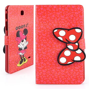 Disney Samsung Galaxy tab4 7.0 豹紋米妮立體蝴蝶結側掀可立式皮套紅