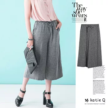 【KatieQ】都會鬆緊抽繩寬褲(4色)-M-3LM灰