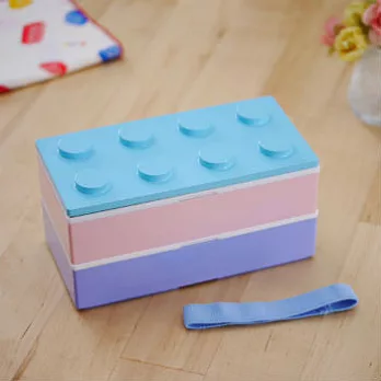 【Prime Nakamura】馬卡龍積木雙層便當盒附筷480ml(甜氛美夢)