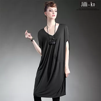 【JILLI-KO歐美設計】簡約V領飛鼠袖上衣(3色)-FREEFREE黑