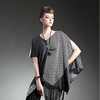 【JILLI-KO歐美設計】時尚拼布幾何上衣(2色)-FREEFREE灰