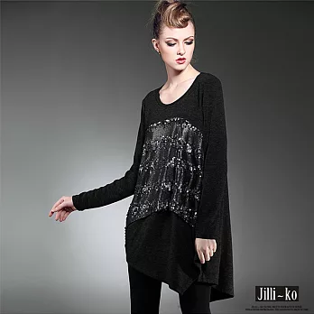 【JILLI-KO歐美設計】寬鬆亮片針織上衣(2色)-FREEFREE黑
