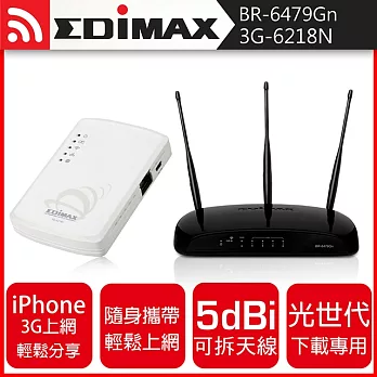 EDIMAX 訊舟 BR-6479Gn N300網路分享器+3G-6218n無線寬頻分享器