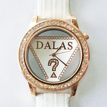 【Dalas】2157 韓版低調奢華 晶鑽鏤空三角皮帶腕錶(白色)